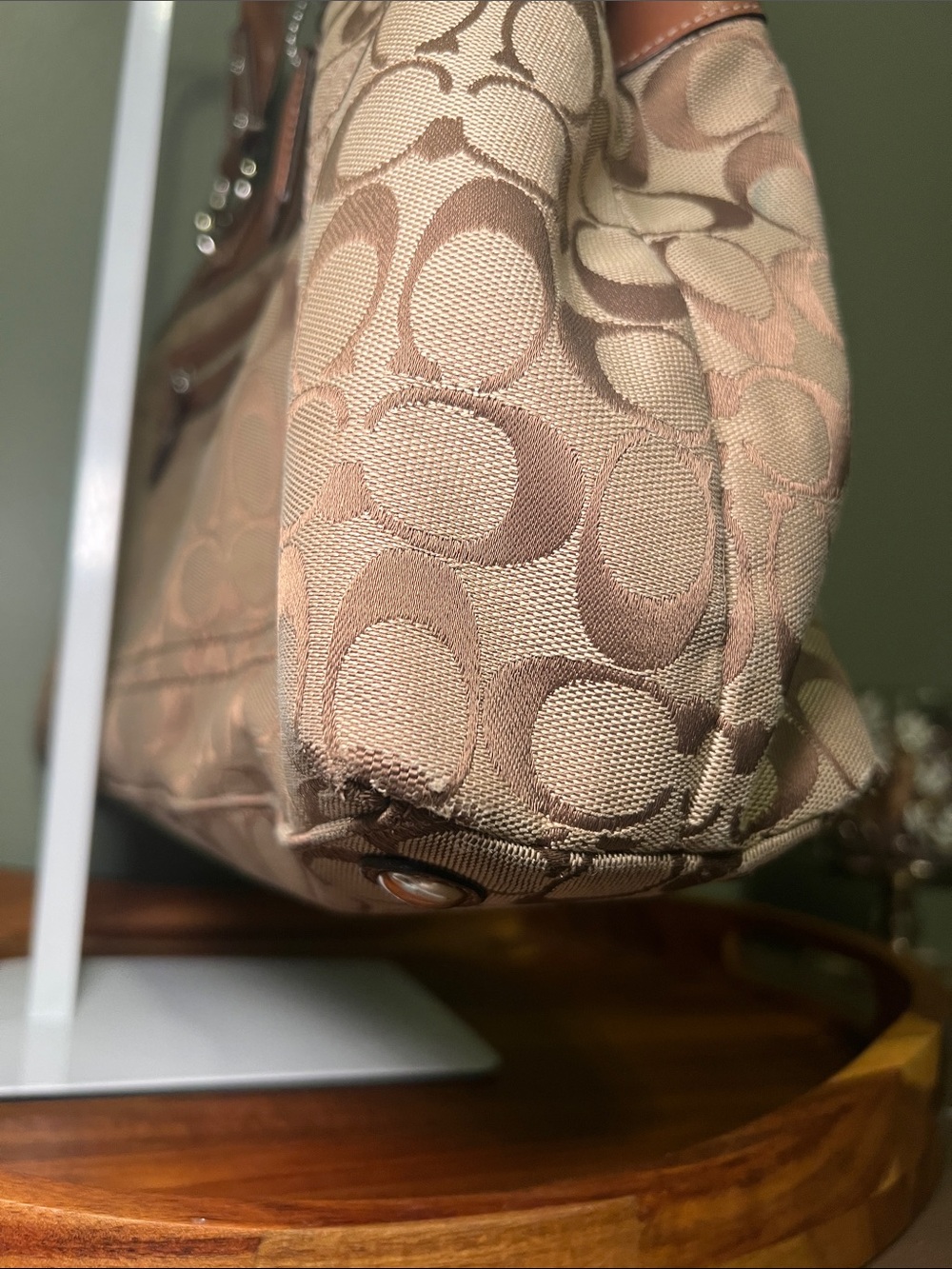 Coach Penelope Signature Jacquard Shoulder Tote with Brown Leather Trim - Picture 7 of 14